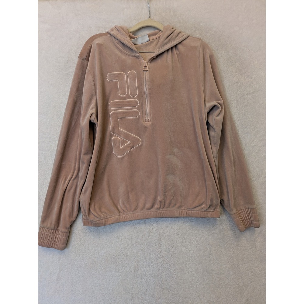 FILA Women's Size‎ M Velour Quarter Zip Hoodie Dusty Pink